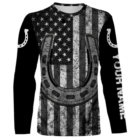 Black and white American flag tattoos of horseshoes Customize Name 3D All Over Printed horse shirt, gift for horse lovers NQS2904