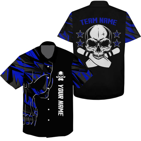 Bowling Hawaiian Shirt custom name and team name Skull Bowling, team bowling shirts | Blue NQS4553