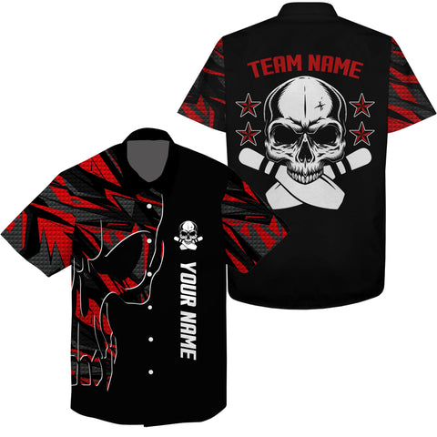 Bowling Hawaiian Shirt custom name and team name Skull Bowling, team bowling shirts | Red NQS4553