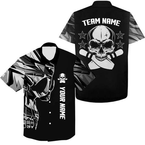 Bowling Hawaiian Shirt custom name and team name Skull Bowling, team bowling shirts | White NQS4553
