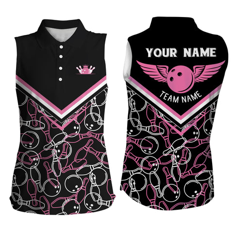 Personalized 3D bowling shirts for women, Custom pink sleeveless polo Bowling Shirts for Girls NQS4555
