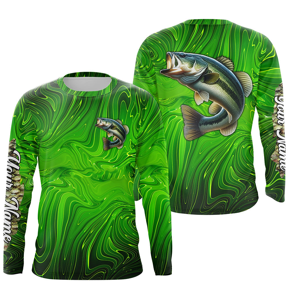 Bass fishing green camo customize name performance long sleeves