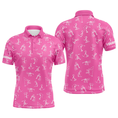 Men golf polo upf shirts custom name funny golf pattern pink polo shirt best mens golf wear NQS4846