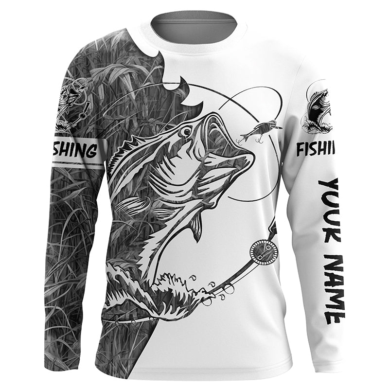 Gray camo Largemouth Bass fishing Long Sleeve Custom fishing shirts fo –  Myfihu