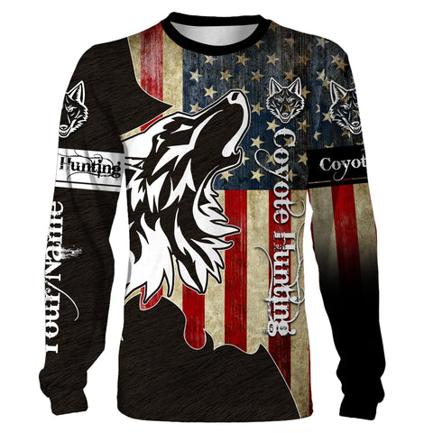 Coyote Hunting Camo American flag patriotic coyote tattoo hunting clothes Customize Name 3D All Over Printed Shirts gift For coyote Hunters NQS1406