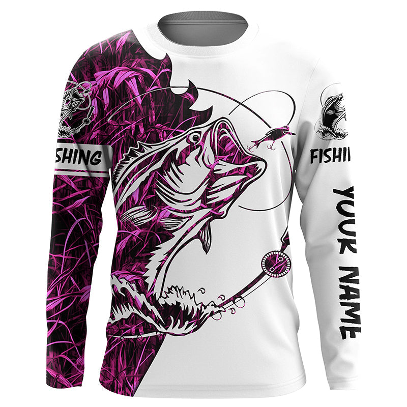 Pink camo Largemouth Bass fishing shirts for girl Long Sleeve personal –  Myfihu