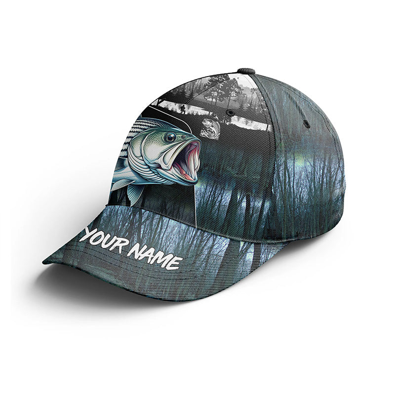Striped Bass fishing blue camo Custom name fishing hat, striper fishin –  Myfihu