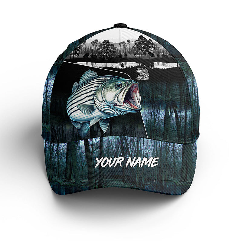 Striped Bass fishing blue camo Custom name fishing hat, striper