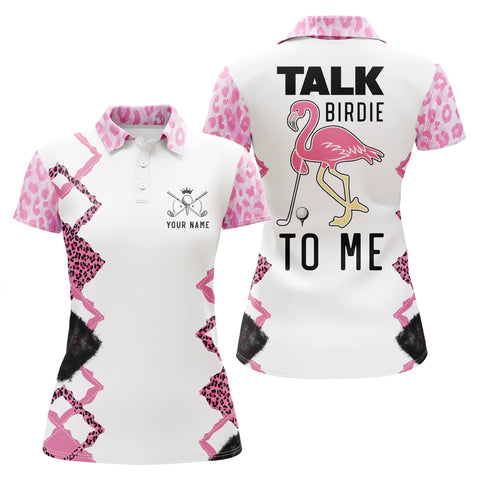 Funny pink leopard Womens golf polo shirt talk birdie to me custom name pink flamingo golf shirts NQS4984