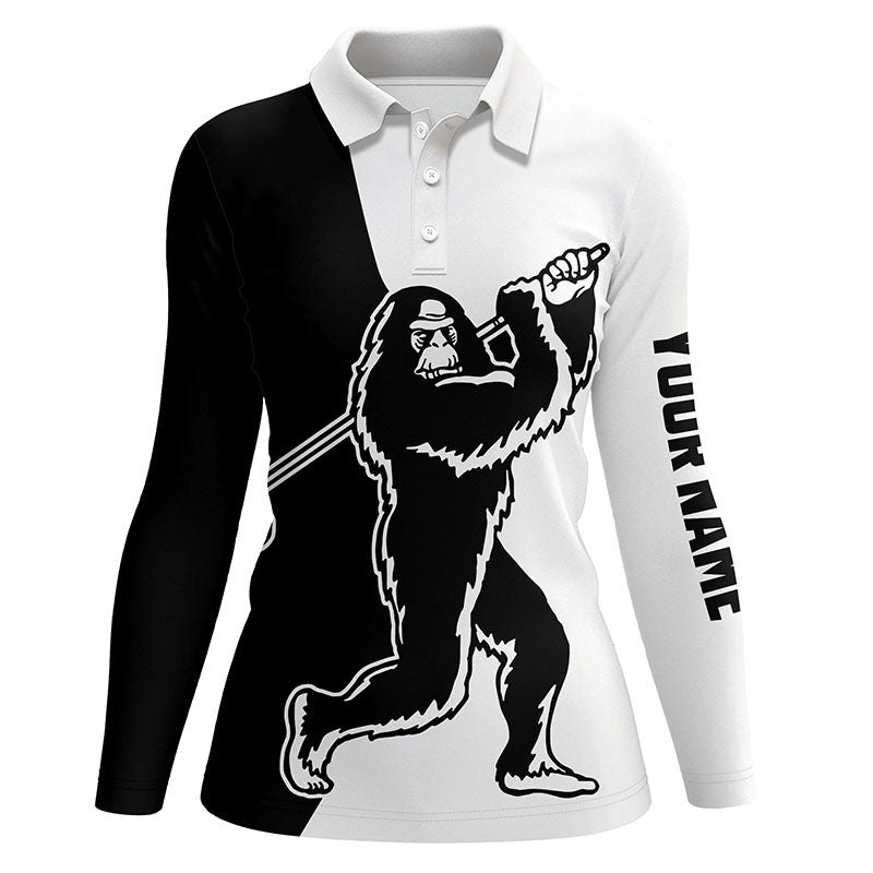 Funny Bigfoot Womens golf polo shirts black and white custom sasquatch