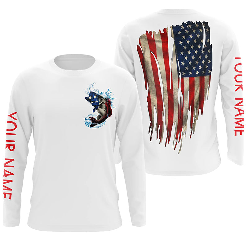 Largemouth Bass fishing American flag patriot Custom fishing Shirts, l –  Myfihu