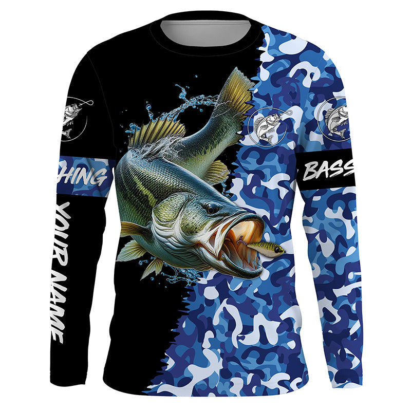 Largemouth bass Fishing blue sea camo UV protection customize name lon –  Myfihu