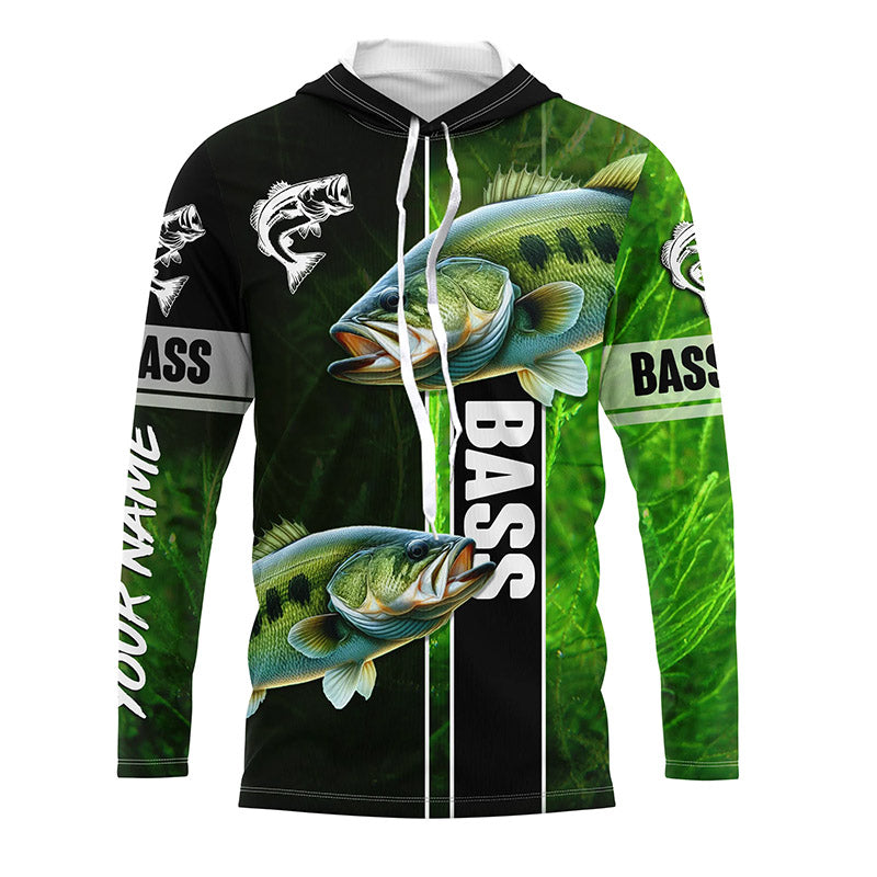 Largemouth Bass Fishing green Customize Name Long Sleeve Fishing Shirt –  Myfihu