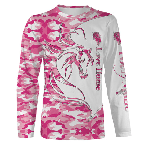 Love Horse tattoo pink camo country girl Customize Name 3D All Over Printed Shirts Personalized gift for horse lovers NQS2434