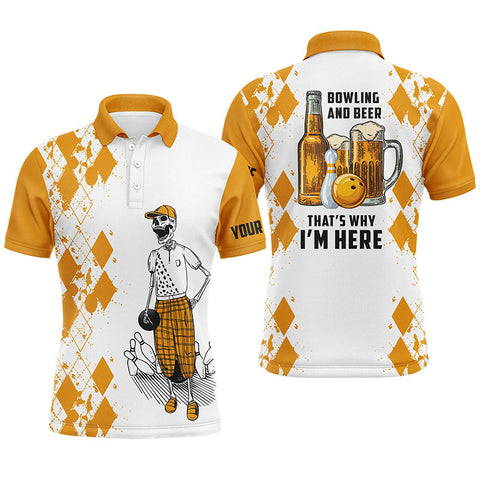 Funny bowling beer skull bowling shirts for men custom name bowling and beer that's why I'm here NQS4634