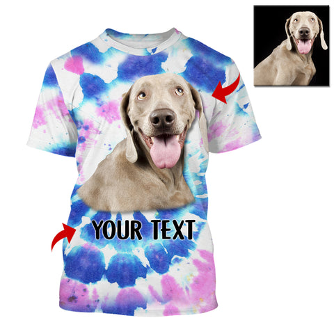 Colorful Tye Dye Spiral with Dog's Face, Custom Dog's Photo and Text 3D All Over Printed Shirt, Personalized Gift FSD2529