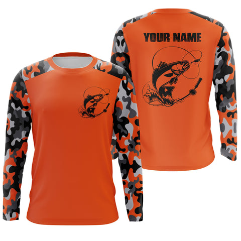 Custom Name Redfish Fishing Camouflage Orange Performance Fishing Shirt, Redfish Fishing Jerseys FSD2477