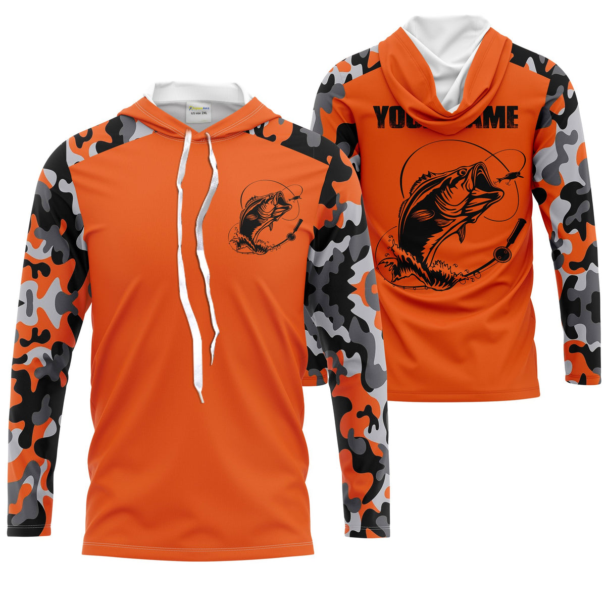 Bass Fishing Orange Camo Performance Fishing Shirt, Custom Fishing Jersey  UV Protection - Personalized Fishing Gifts FSD2798