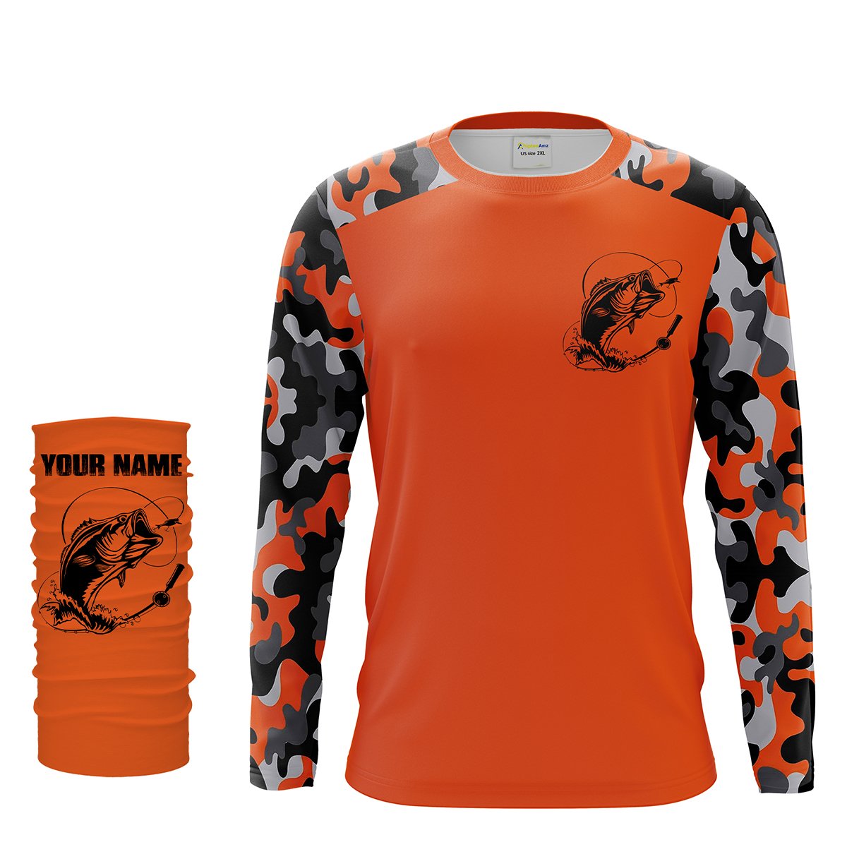 Bass Fishing Orange Camo Performance Fishing Shirt, Custom Fishing Jersey  UV Protection - Personalized Fishing Gifts FSD2798