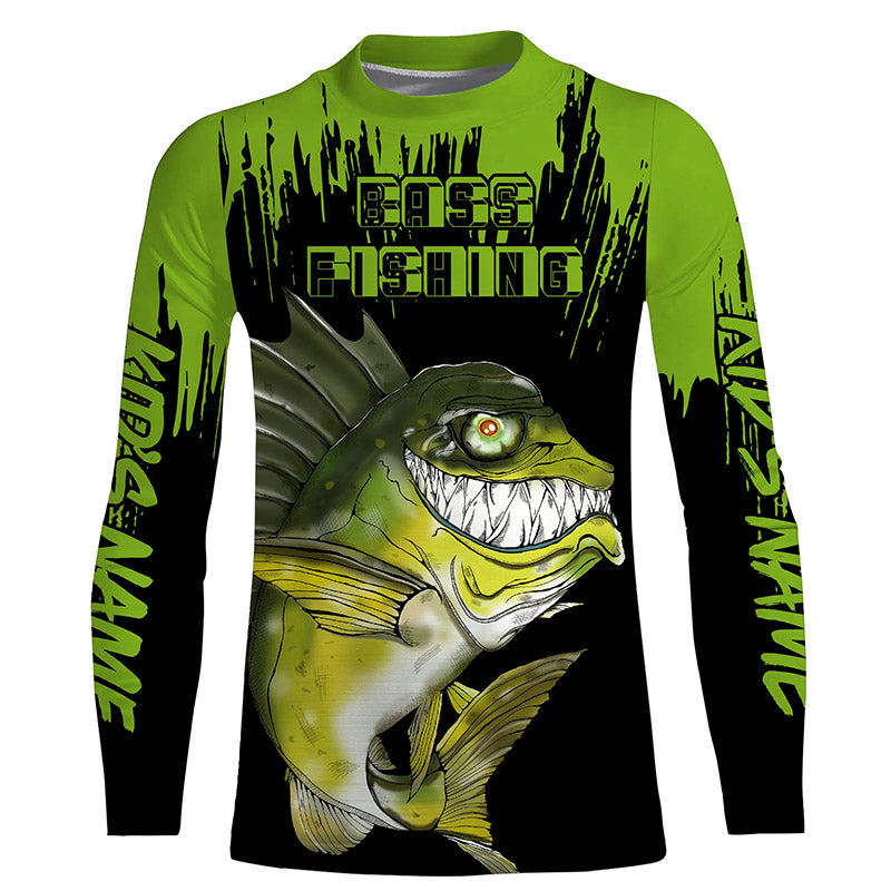Angry Largemouth Bass Fishing Long Sleeve Fishing Shirt for Men