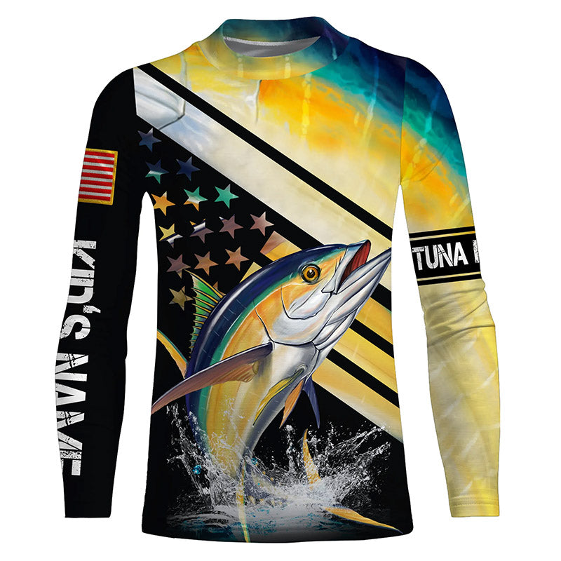 American flag Yellowfin Tuna Fishing Long Sleeve Fishing Shirts