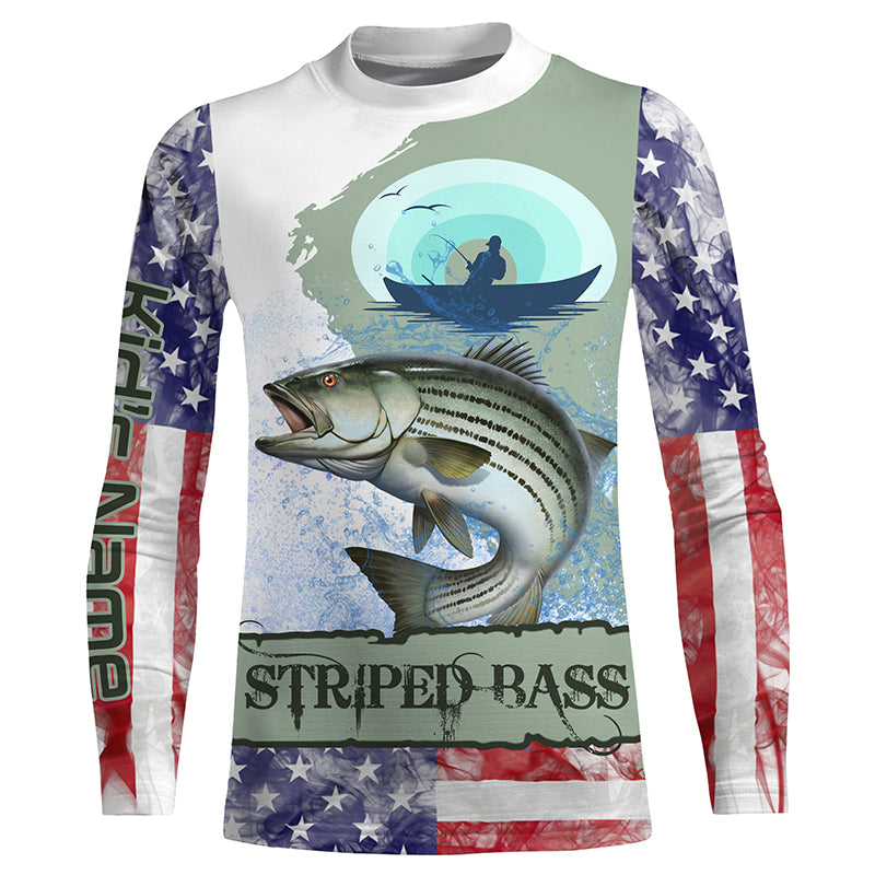 Striped Bass Fishing American flag performance fishing shirt UV