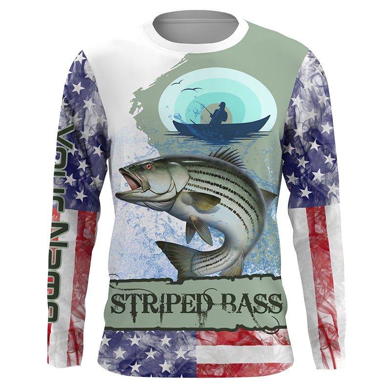 Striped Bass Fishing American flag performance fishing shirt UV