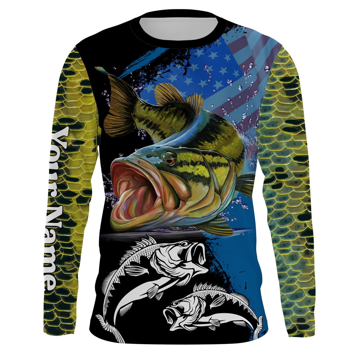 Myfihu Bass Fishing Blue Camo Performance Fishing Shirt, Custom Fishing Jersey - Personalized Fishing Gifts FSD2253, Long Sleeves UPF / 4XL