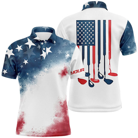 Watercolor American Flag Mens Golf Polo Shirts Patriotic Usa Golf Shirts For Men Cool Golf Gifts LDT0497