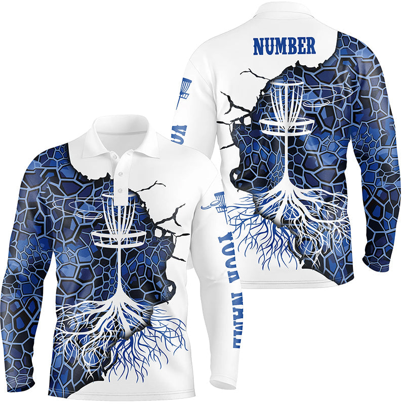 Blue Camo Mens Disc Golf Polo Shirt Geometric Custom Disc Golf Tops For Men Disc Golf Gifts LDT1034