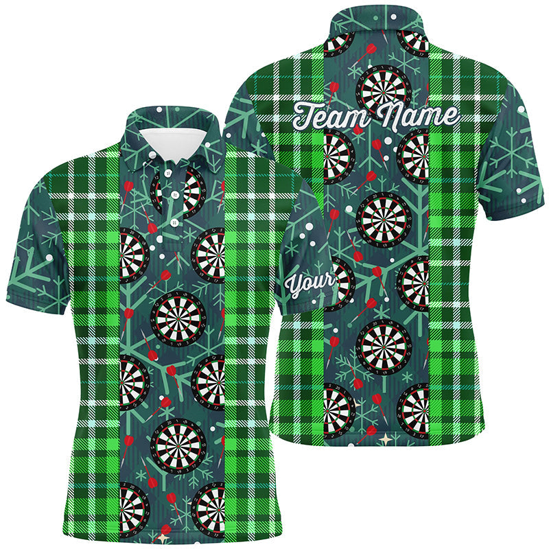 Christmas Darts Flannel Plaid Pattern Green Mens Polo Shirt Custom Darts Jersey For Men LDT0895