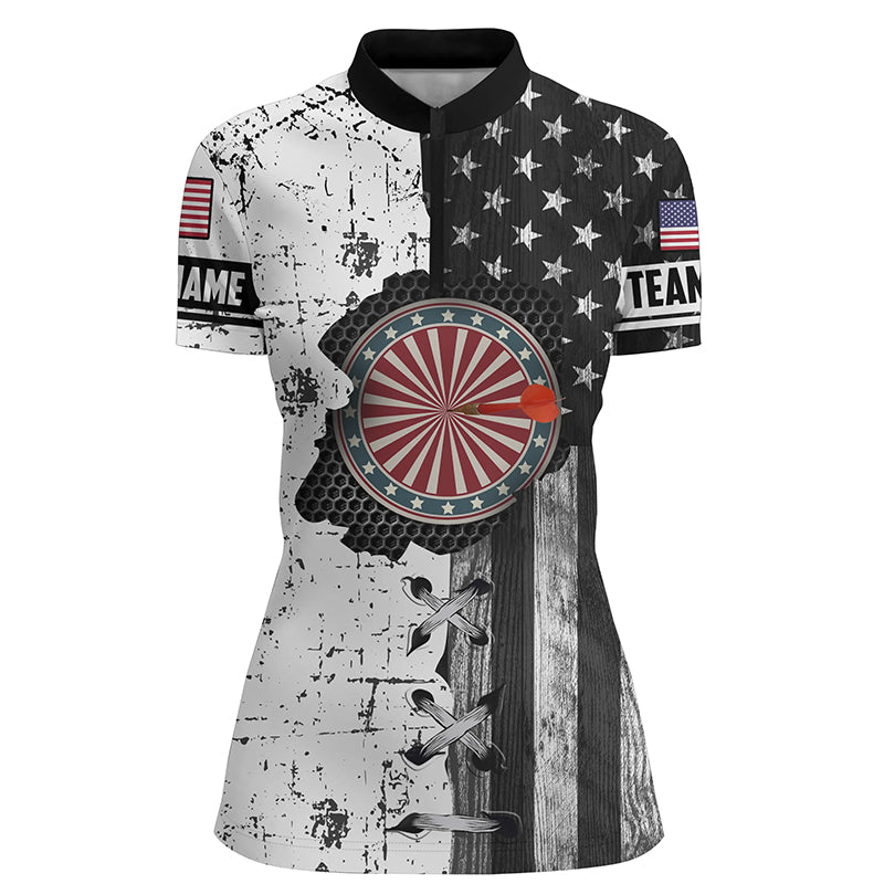 Darts In My Heart Retro American Flag QuarterZip Shirt Patriotic Dart