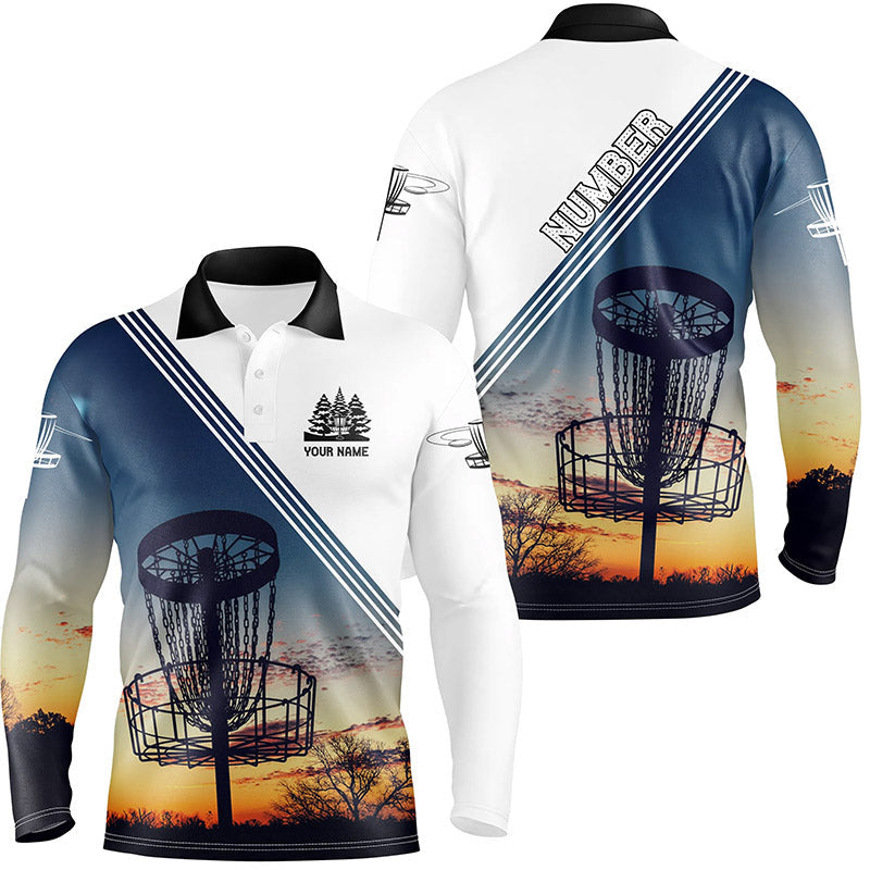 Sunset Personalized Disc Golf Mens Polo Shirt Custom Disc Golf Shirts For Men Disc Golf Basket LDT0947