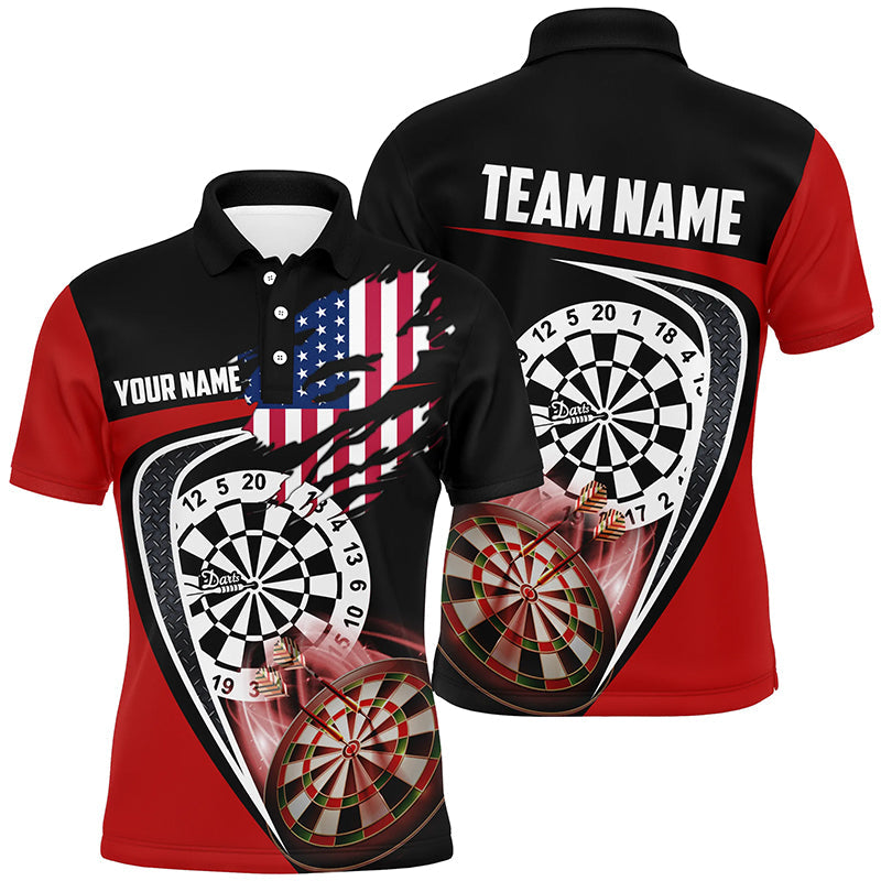 Black Red American Flag Mens Darts Polo Shirt Custom Patriotic Dart Je Myfihu 7097