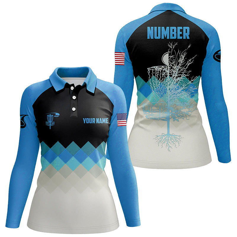 Blue Argyle Womens Disc Golf Polo Shirt Personalized Disc Golf Shirts For Women Golf Gifts LDT1016