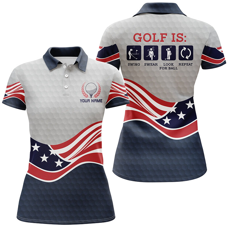 American Flag Golf Shirts For Women, Personalized Funny Golf Polo Shir