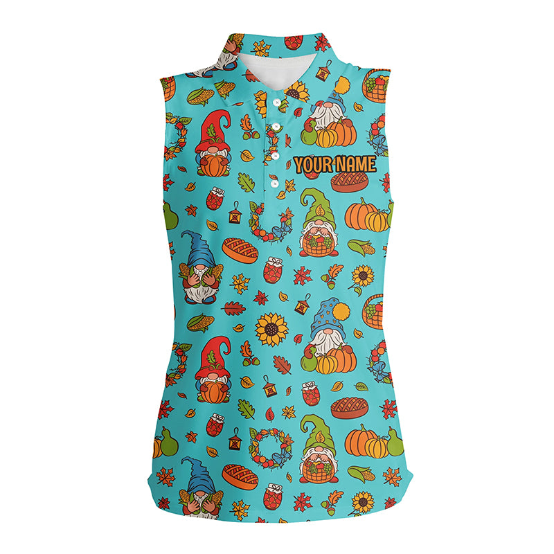 Autumn Gnomes Thanksgiving Womens Sleeveless Polo Shirt Custom Funny Golf Shirts For Women Golf Gifts LDT0843