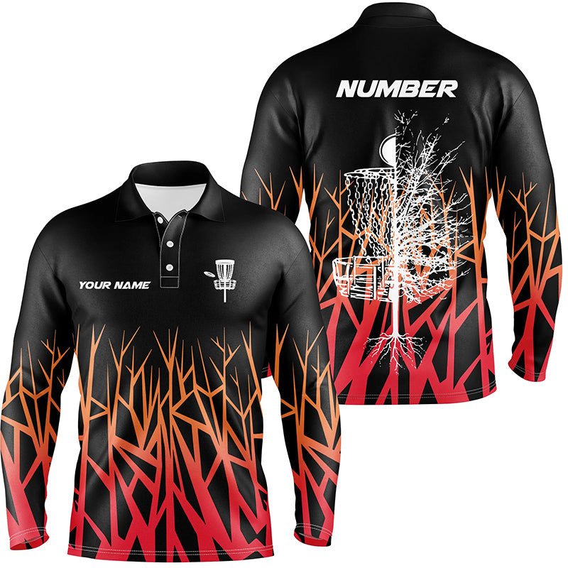 Personalized Disc Golf Basket Tree Red Gradient Mens Polo Shirts Disc Golf Shirts For Men Golf gifts LDT1058