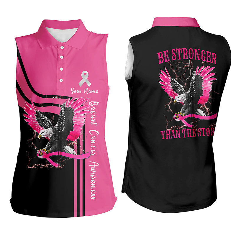 Be Stronger Than The Storm Breast Cancer Awareness Black Pink Eagle Sleeveless Golf Shirts For Women LDT0246