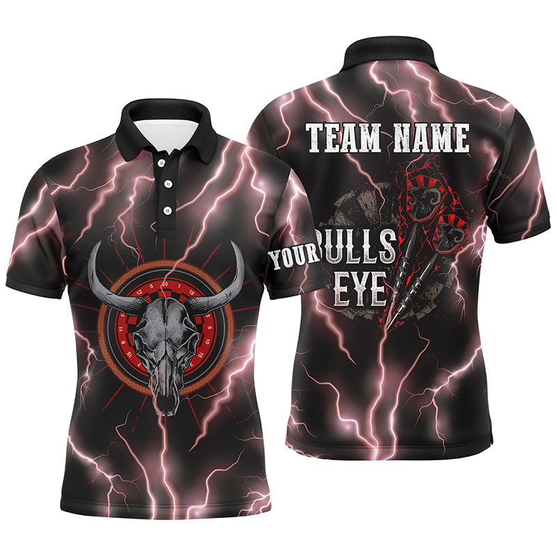 Red Lightning Bull Skull Darts Polo Shirt Bulls Eye Custom Darts Jersey For Men LDT0864