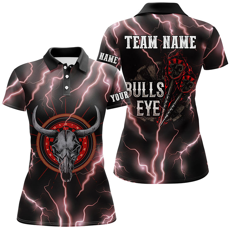 Red Lightning Bull Skull Darts Polo Shirt Bulls Eye Custom Darts Jersey For Women LDT0864