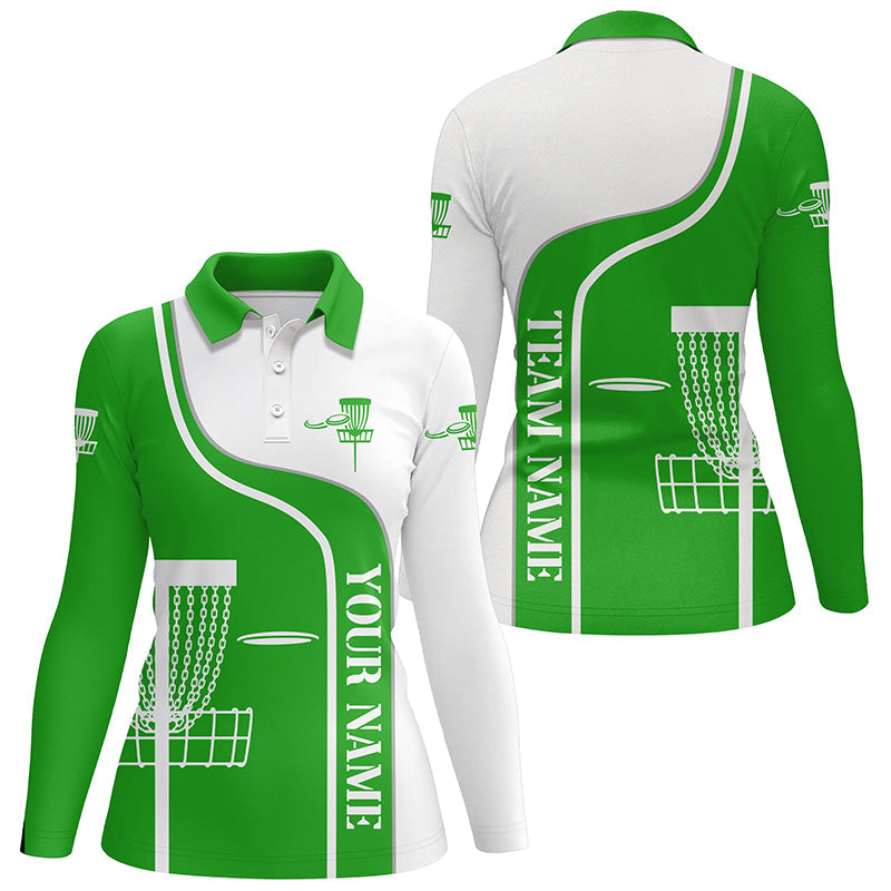 Personalized Disc Golf Basket Green White Womens Polo Shirt Custom Disc Golf Shirts For Women LDT1251