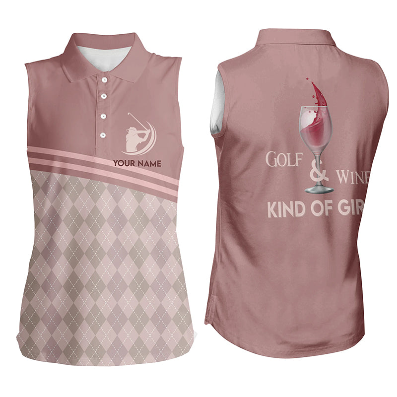 Golf Wine Kind Of Girl Womens Sleeveless Polo Shirt Pink Argyle Wine Golf Shirt Golf Gifts For Ladies LDT0888