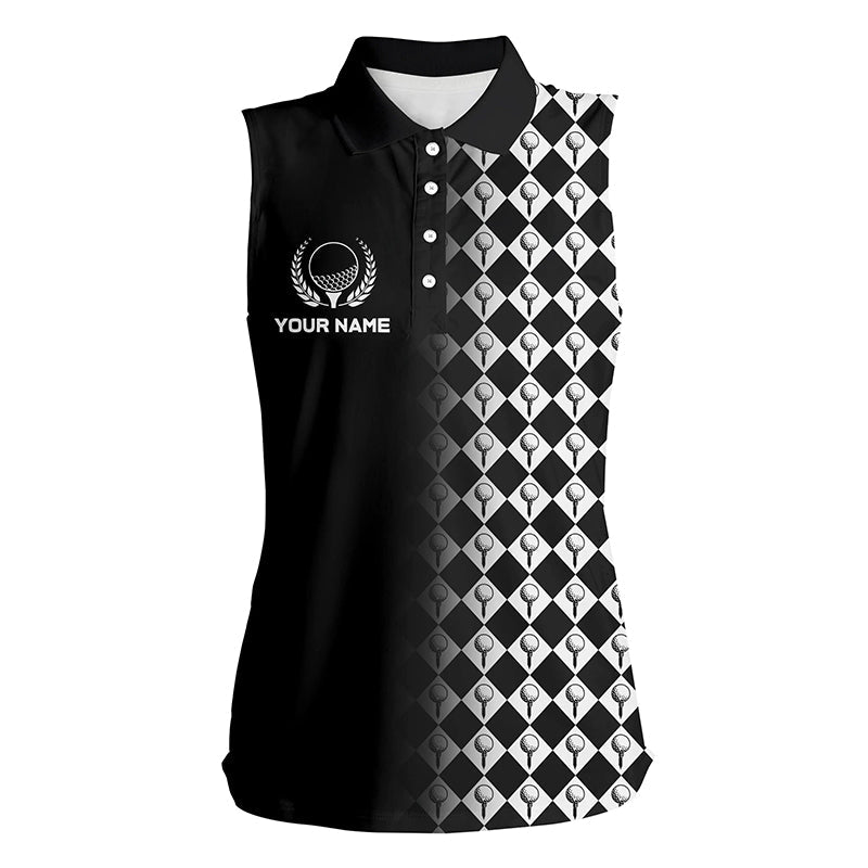 Black & White Argyle Pattern Sleeveless Golf Shirts For Women Custom Cool Golf Gifts For Golf Lover LDT0893