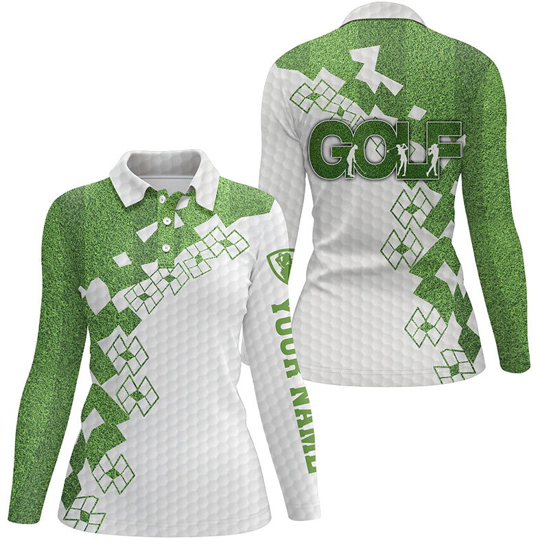 Elegant Golf In Green Womens Golf Polo Shirt White Green Golf Shirts F