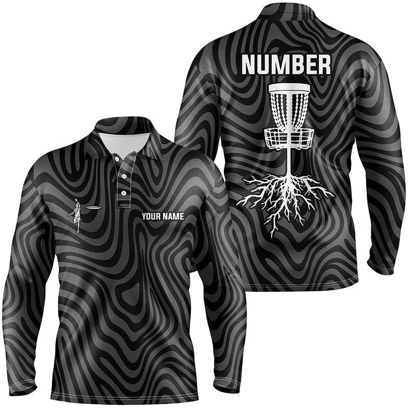 Personalized Black Grey Disc Golf Mens Polo Shirt Custom Cool Disc Golf Shirts For Men Golf Outfit LDT0932