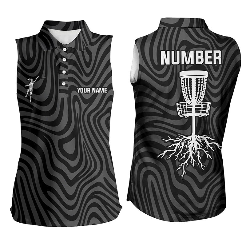 Personalized Black Grey Disc Golf Women Sleeveless Polo Shirt Custom Women Disc Golf Tops Golf Outfit LDT0932