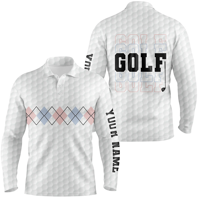 Pink Blue Argyle Pattern Mens Golf Polo Shirts Custom Cool White Golf Shirts For Men Golf Gifts LDT0950