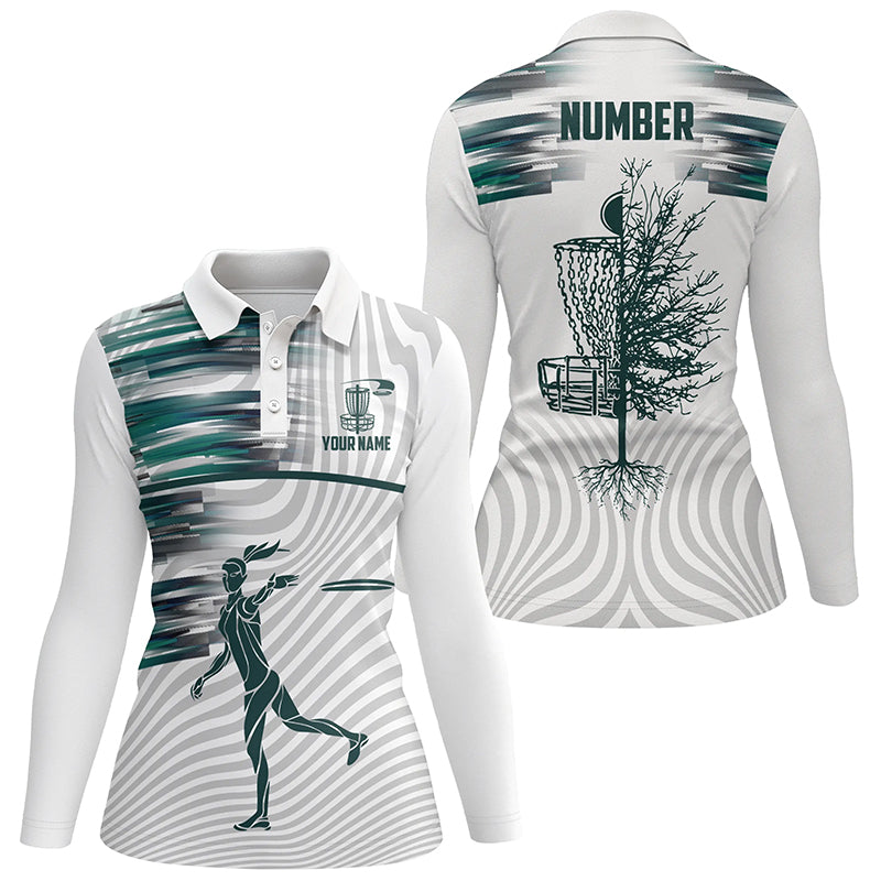 Green White Womens Disc Golf Polo Shirts Custom Disc Golf Basket Tops For Women Golfing Gifts LDT1371