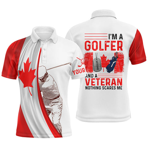 Im A Golfer And A Veteran Canada Flag Mens Golf Polo Shirt Custom Patriotic Golf Tops For Men LDT0971
